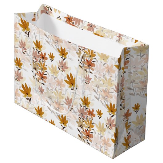 Grand Sac Cadeau Pastel Boho Mustard Jaune Fleurs sauvages (Devant Angle)