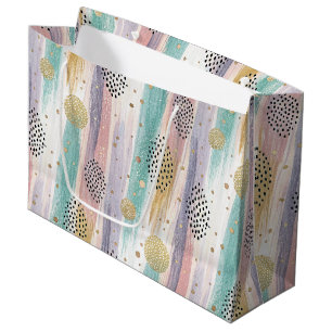 Grand Sac Cadeau Pastel Brushstroke & Gold Géométrique Abstrait