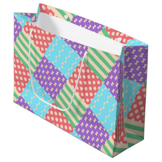 Grand Sac Cadeau Pastel Damier Rayure Arc-en-ciel à pois Géométriqu