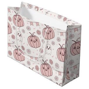 Grand Sac Cadeau Pastel Pink Halloween Motif sans couture (2)