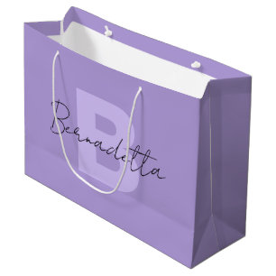 Grand Sac Cadeau Pastel Purple   Élégant script de nom manuscrit