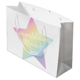 Grand Sac Cadeau Pastel Rainbow Stars Baby shower Simple Moderne