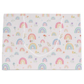 Grand Sac Cadeau Pastel Rainbows Girly Fleurs sauvages & Coeurs (Devant)