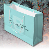 Grand Sac Cadeau Pastel Turquoise | Élégant script de nom manuscrit