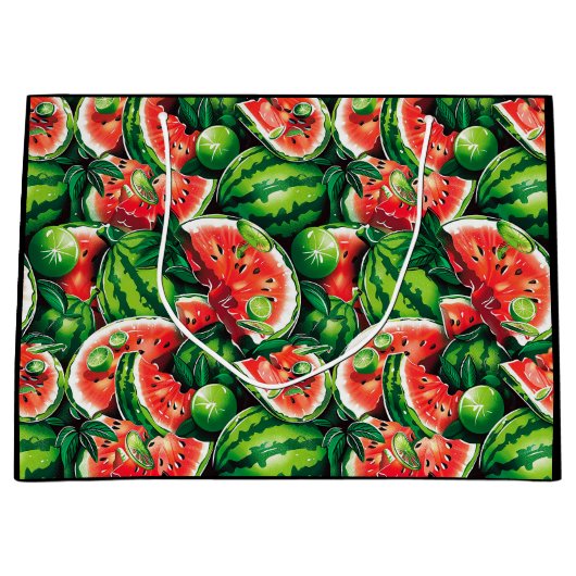 Grand Sac Cadeau pastèques, chaux, feuilles de pastèque, petite cha (Devant)