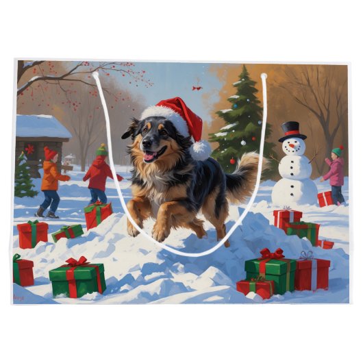 Grand Sac Cadeau Pasteur anatolien Noël Festif Neige (Dos)