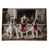 Grand Sac Cadeau Pasteur anatolien près de la cheminée Noël (Devant)