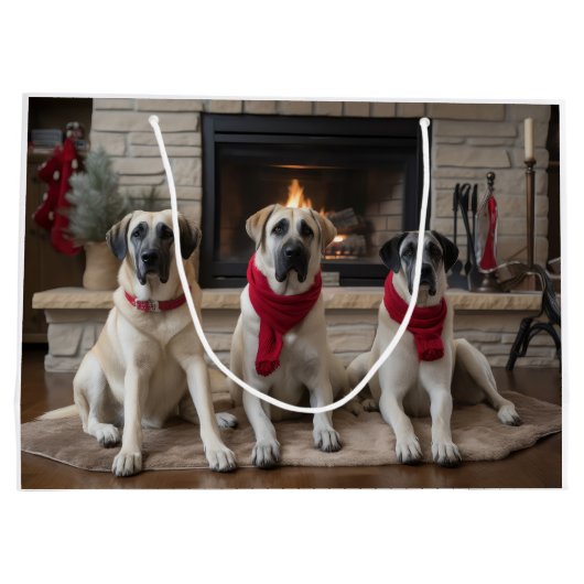 Grand Sac Cadeau Pasteur anatolien près de la cheminée Noël (Dos)