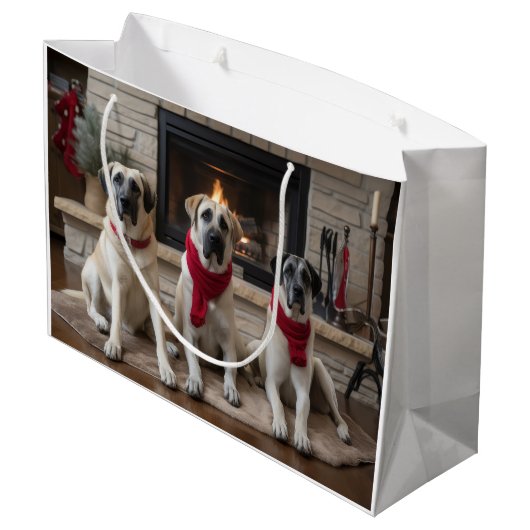 Grand Sac Cadeau Pasteur anatolien près de la cheminée Noël (Dos Angle)