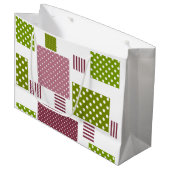 Grand Sac Cadeau Patchwork brun vert pois dos blanc (Devant Angle)