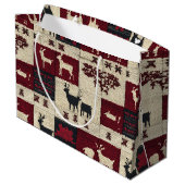 Grand Sac Cadeau Patchwork croisé rustique | Folk Holiday Motif (Dos Angle)