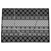 Grand Sac Cadeau Patchwork rayé noir et blanc avec dentelle (Devant)