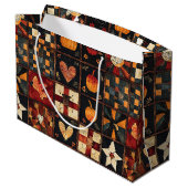 Grand Sac Cadeau Patchwork rustique | Art populaire Motif de courte (Dos Angle)