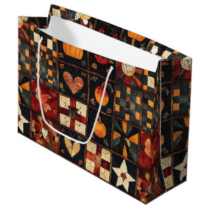 Grand Sac Cadeau Patchwork rustique Art populaire Motif de courte