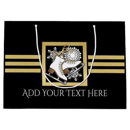 Grand Sac Cadeau Patinage sur glace sur Parties scintillant noire e (Devant)