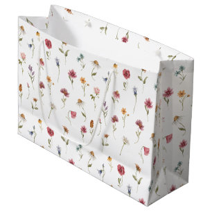 Grand Sac Cadeau Patte Fleur sauvage de ressort aquarelle