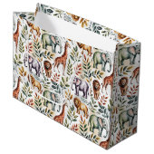 Grand Sac Cadeau Patterned fabric featuring elephants, giraffes (Devant Angle)