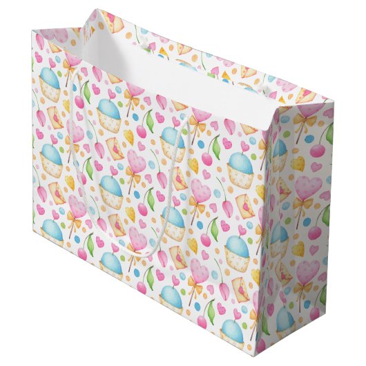 Grand Sac Cadeau Patters de Hearts and Muffins (Devant Angle)
