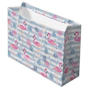 Grand Sac Cadeau Patters de Whimsical Flamingo et Pineapple