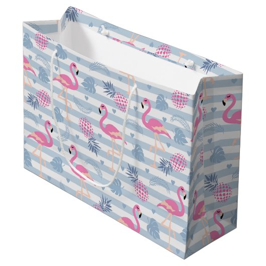 Grand Sac Cadeau Patters de Whimsical Flamingo et Pineapple (Devant Angle)