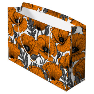 Grand Sac Cadeau Pavot orange sur blanc