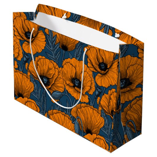 Grand Sac Cadeau Pavot orange sur bleu foncé (Dos Angle)