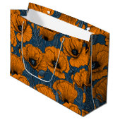 Grand Sac Cadeau Pavot orange sur bleu foncé (Devant Angle)