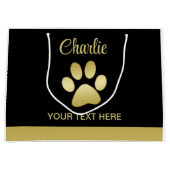 Grand Sac Cadeau Paw chien brillant or sur arrière - plan noir (Devant)
