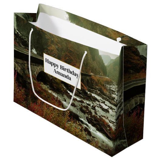 Grand Sac Cadeau Paysage forestier et fluvial d'automne (Devant Angle)