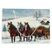 Grand Sac Cadeau Paysage hivernal avec chevaux et Cabine (Dos)