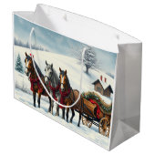 Grand Sac Cadeau Paysage hivernal avec chevaux et Cabine (Dos Angle)