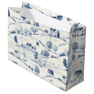 Grand Sac Cadeau Paysage Toile Bleue Pastorale Classique Français