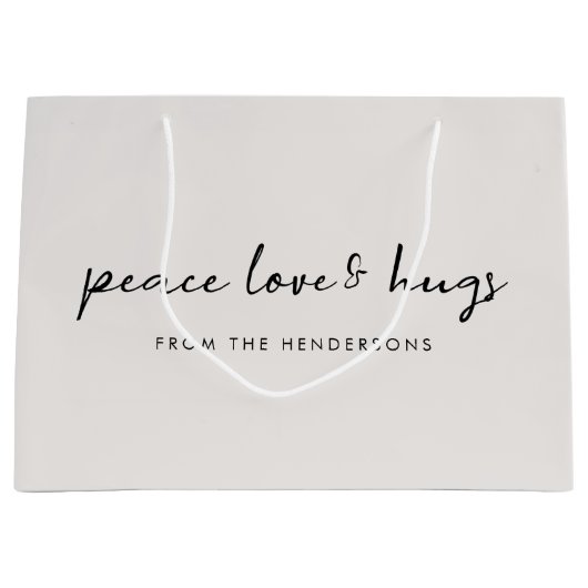 Grand Sac Cadeau Peace Love and Hug Minimum Christmas Dove Gray (Devant)