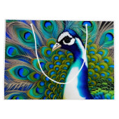 Grand Sac Cadeau Peacock blanc bleu et vert Piebald (Dos)