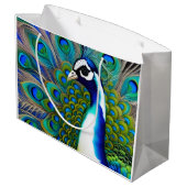 Grand Sac Cadeau Peacock blanc bleu et vert Piebald (Dos Angle)