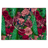 Grand Sac Cadeau Peacocks dans le jardin rose 2 (Devant)