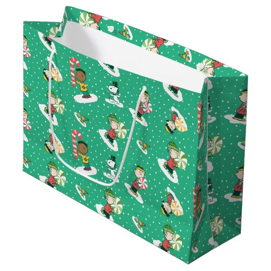 Grand Sac Cadeau Peanuts Peppermint Dreams Snowflake Motif (Devant Angle)