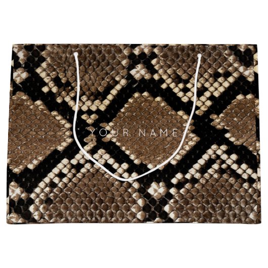 Grand Sac Cadeau Peau animale Brown Abstrait Python noir blanc (Devant)