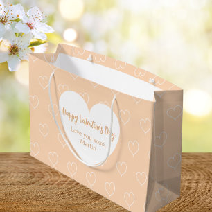 Grand Sac Cadeau Pêcher les coeurs blancs Saint-Valentin
