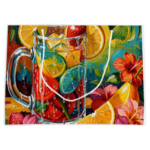 Grand Sac Cadeau Peinture à l'huile impasto de cocktail tropical d'