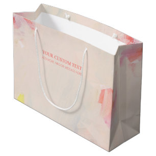 Grand Sac Cadeau Peinture abstraite rose et corail avec texte perso