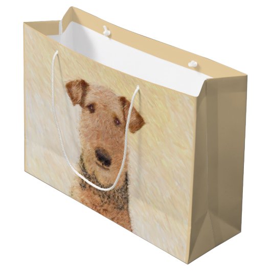 Grand Sac Cadeau Peinture Airedale Terrier - Cute Original Art (Devant Angle)