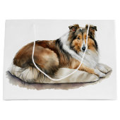 Grand Sac Cadeau Peinture aquarelle Collies rugueuses (Devant)