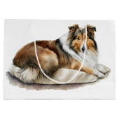 Grand Sac Cadeau Peinture aquarelle Collies rugueuses (Dos)