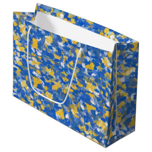 Grand Sac Cadeau Peinture bleue, jaune et blanche