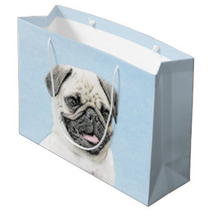 Grand Sac Cadeau Peinture de Carlin - Joli Art Original de Chien