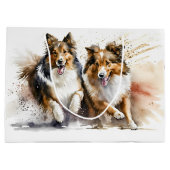 Grand Sac Cadeau Peinture de collies rugueuses (Dos)