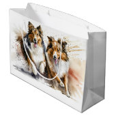 Grand Sac Cadeau Peinture de collies rugueuses (Dos Angle)