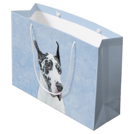 Grand Sac Cadeau Peinture de Great Dane (Arlequin) - Art original d (Dos Angle)
