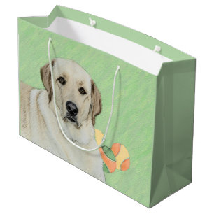 Grand Sac Cadeau Peinture de Labrador Retriever jaune et balles de